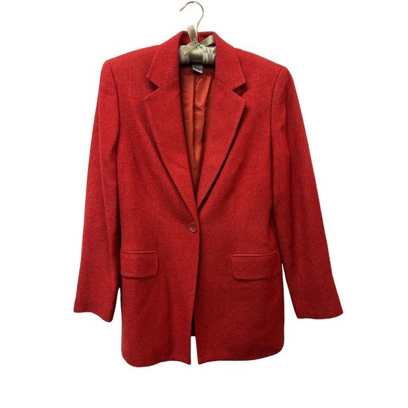 Alfani Red Jacket Silk Linen Long Box Blazer Trend - Picture 1 of 6